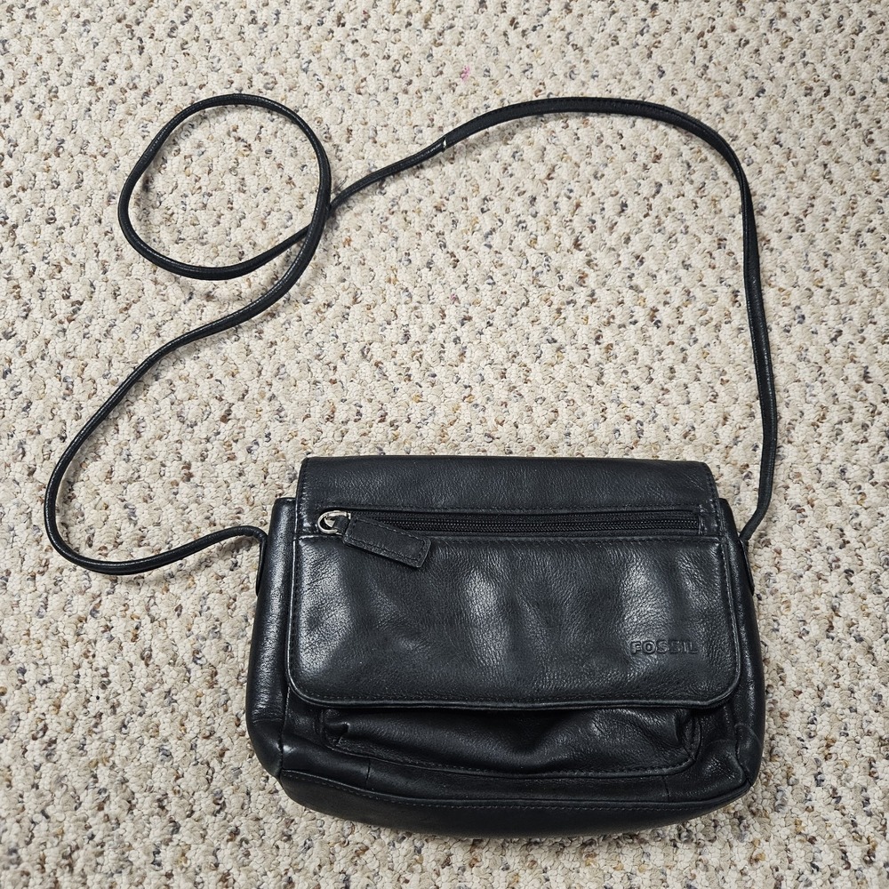 Fossil Vintage 90s‎ Mini Crossbody Messenger Bag Black Pebbles  Leather  Small
